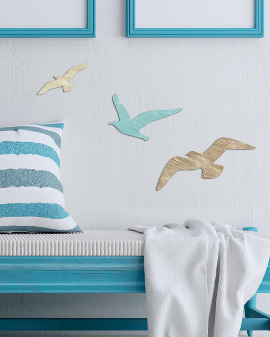 Putuo Decor 3pcs Wood Seagull Wall Decor Wooden Beach Wall Decor Coastal Theme Wall Art Seagull Wall Sculpture Sea Birds Lake House Ocean Decor Vintage Ornaments For Home Bathroom