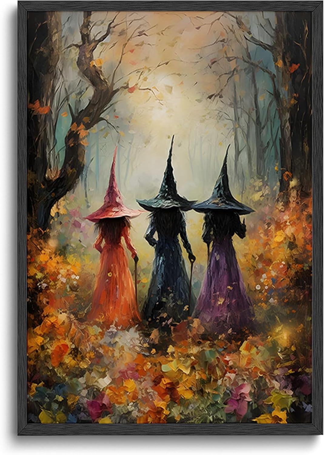 ILLBDR Halloween Three Witches Canvas Wall Art Poster 12x16 inch