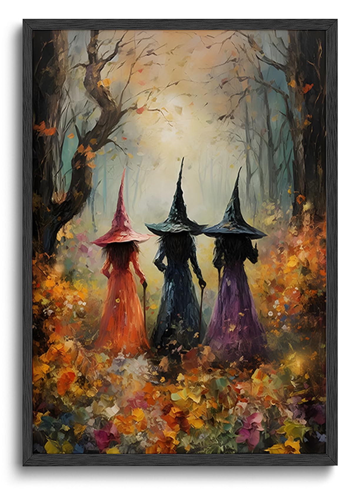 ILLBDR Halloween Three Witches Canvas Wall Art Poster 12x16 inch