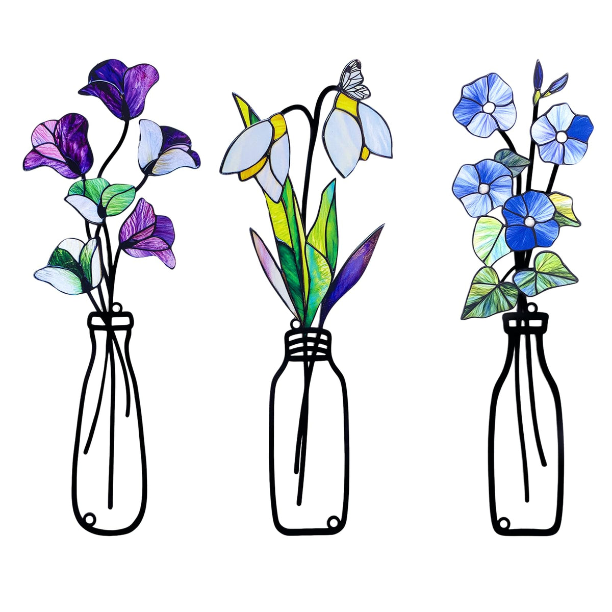 3 Pcs Metal Vase Wall Arts,Iron Art Painting,Rustic Farmhouse Decor Minimalist Flower Wall Decor for Bedroom Bathroom Living Room Dining Room(Blue, Vase-D)