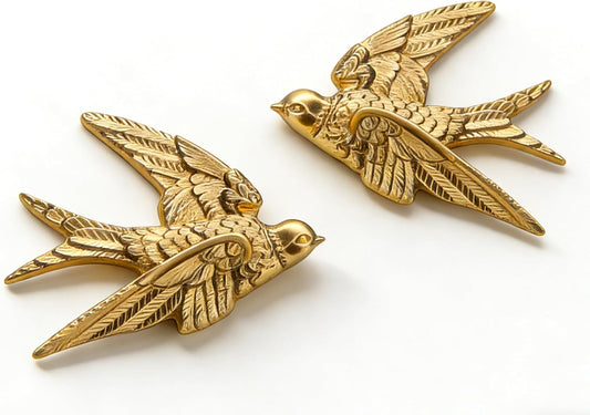 AMOIENSIS 4.75 Inch Gold Swallow Bird Wall Sculpture Set of 2