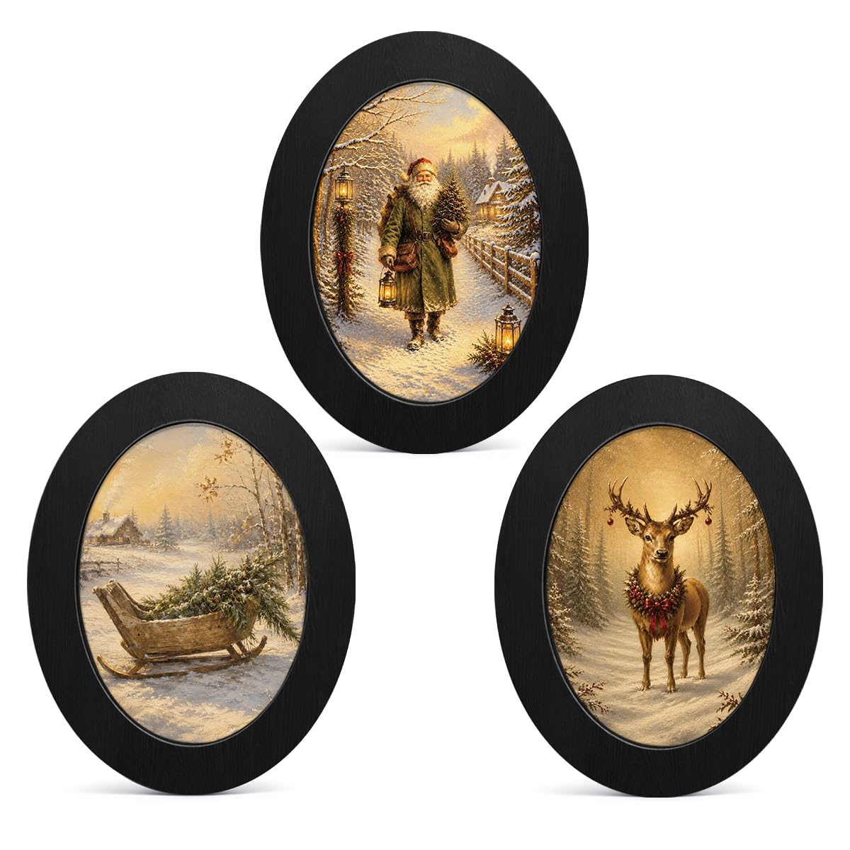 3Pcs Funny Ghost Halloween Bathroom Oval Wall Art Framed Spooky Decor