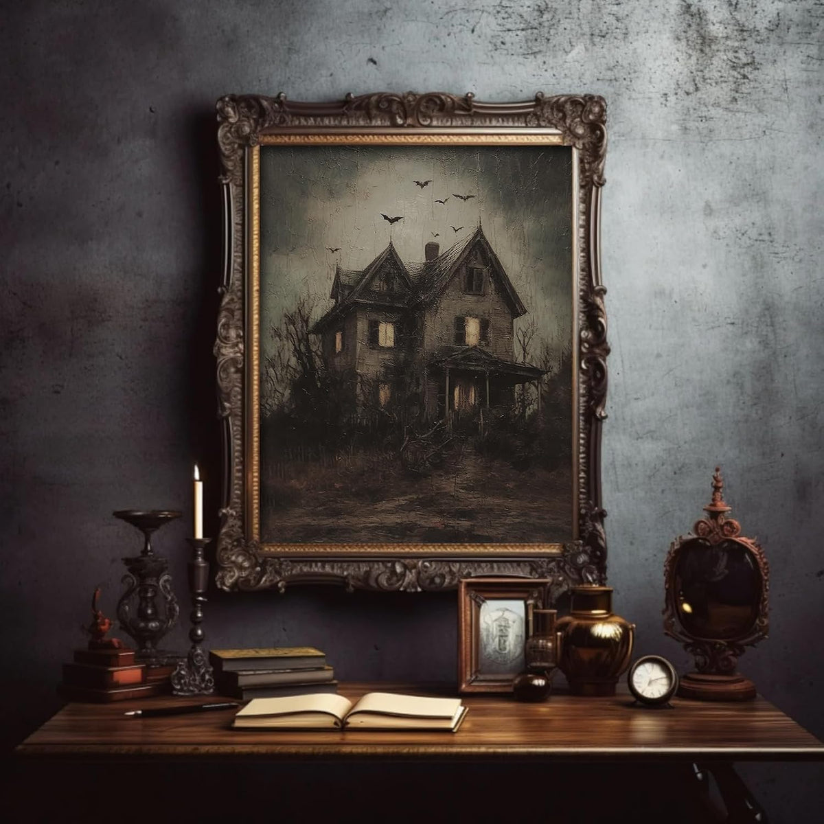 Whaline 10Pcs Halloween Dark Wall Art Prints Creepy Halloween Aesthetic Paper Posters Witchy Picture Decorations for Gallery Living Room Bedroom Office, Unframed