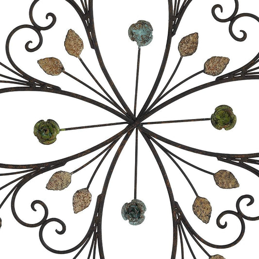 KUWIVO Lechesis 24" Metal Flower Scroll Wall Art Decor Sculptures with Rust Leaf for Living Room Bedroom