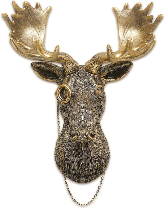Newinhome Animal Heads Wall Decoration Resin Animals Sculptures Head Wall Hanging Decor Gold vintage Wall Sculpture for Living Room Bedroom Office(Moose,not include metal frames)
