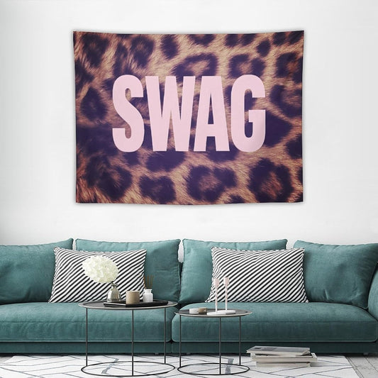 Gyvif Leopard Print Pink SWAG Slogan Wall Tapestry, Y2K Street Style Wall Hanging For Bedroom Dorm, Gift For Teens & Streetwear Lovers