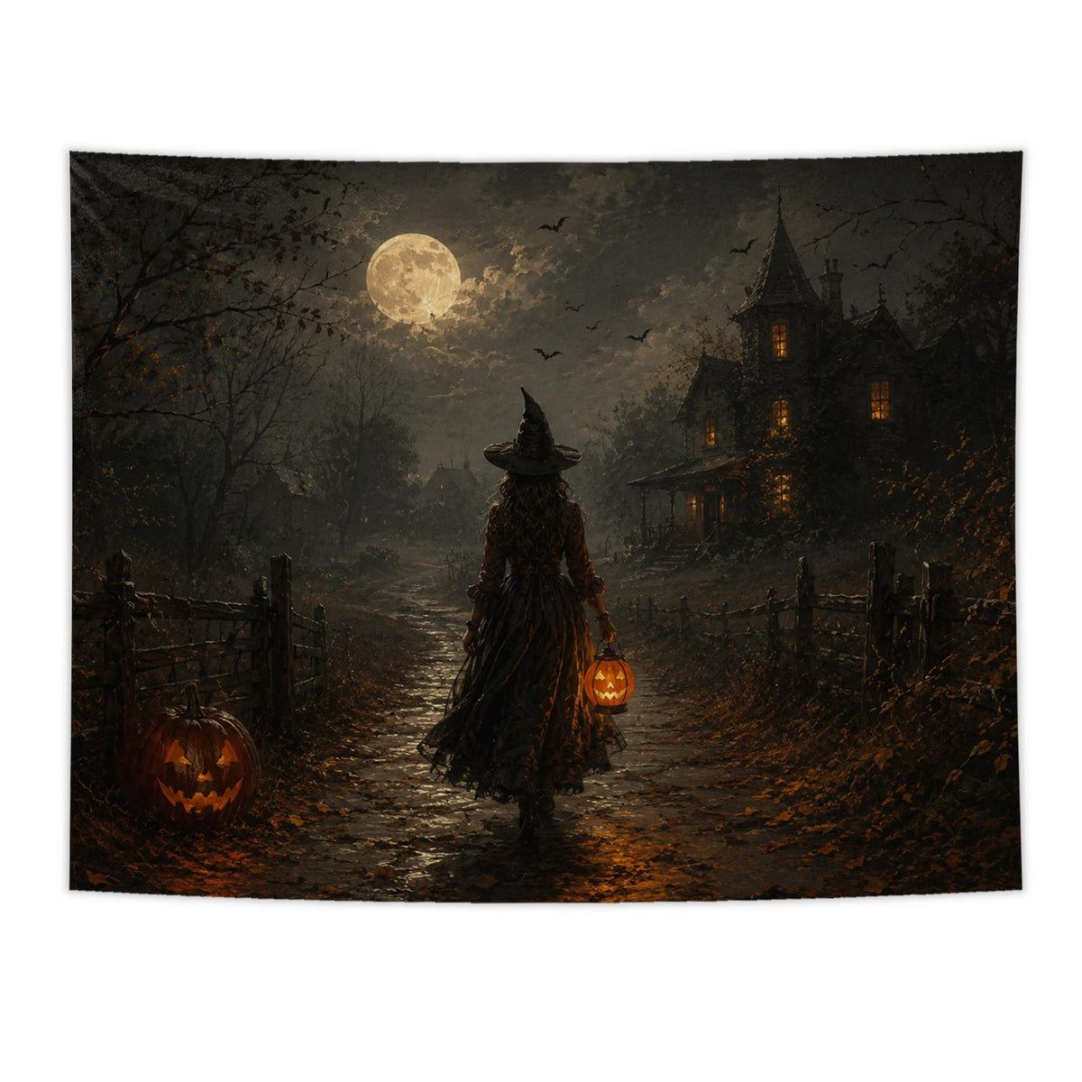 NATSUNO Halloween Tapestry, Halloween Spooky Ghost Wall Tapestry for Bedroom, Whimsical Enchanted Forest Flower Ghost Tapestries Wall Hanging for Home Living Room Decor, 50x60 Inches