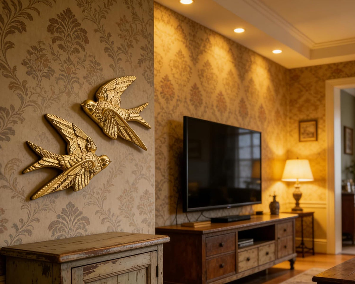 AMOIENSIS 4.75 Inch Gold Swallow Bird Wall Sculpture Set of 2