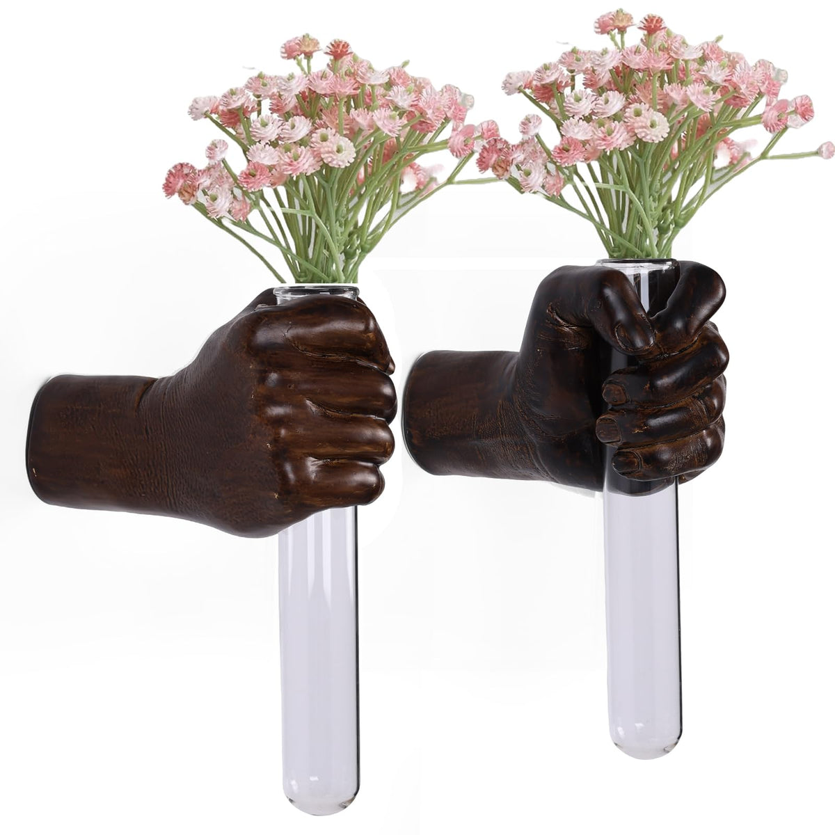 2 Pieces Wall Sculptures, Hands Vase Home Decor, Wall Mount Art Sculpture, Unique Wall Art Statue, Funky Flower Vase Decorations, Modern Eclectic Hanging Decor,Hands Statue (Black)