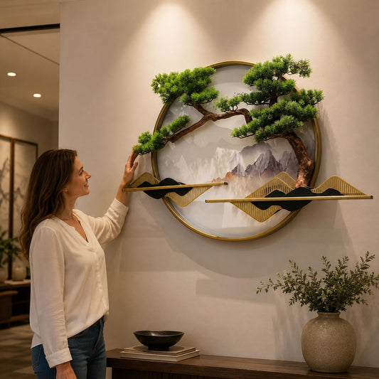 Large 3D Bonsai Tree Wall Sculpture, Zen Mountain Wall Art, 41.3 x 26 in