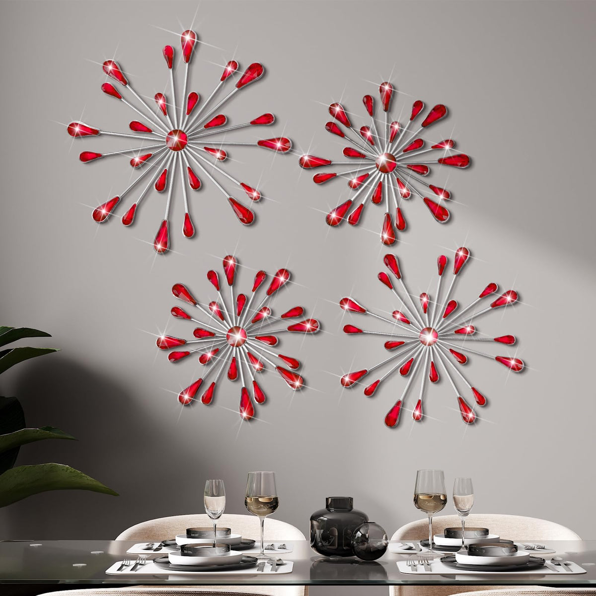 Hicarer 4 Pcs Starburst Wall Decor, Bling Metal Wall Art, Gold