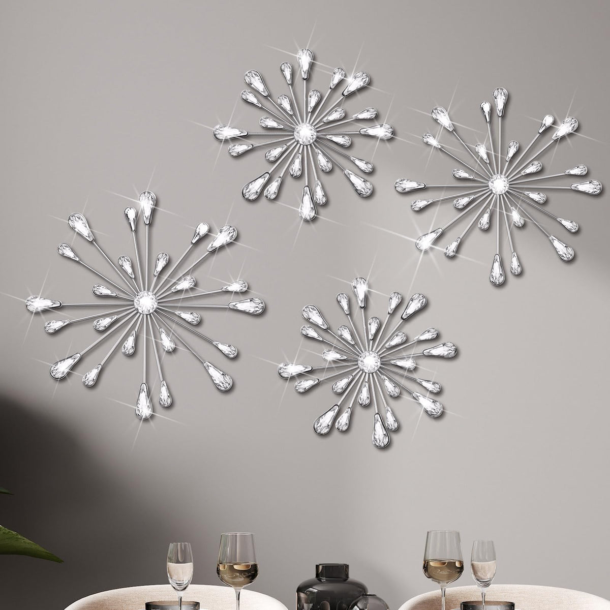 Hicarer 4 Pcs Starburst Wall Decor, Bling Metal Wall Art, Gold