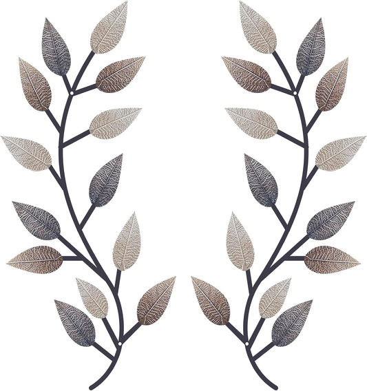 Zhengmy 2 Pcs Metal Leaf Wall Art Vine Branch Decor,Vintage Brown