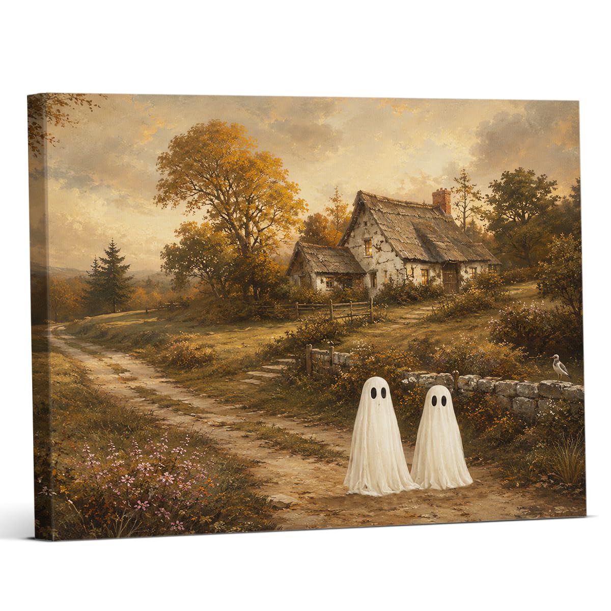 Funny Ghost Cat Halloween Bathroom Wall Art Ghost Are Canvas Print Framed