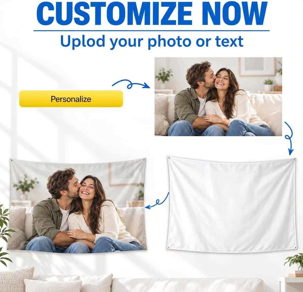 zentamorek Custom Tapestry with Picture - Personalized Photo Tapestry with Text, Logo & Design, Customized Wall Hanging Banner for Bedroom, Living Room, Dorm, Wedding, Birthday & Party Decor