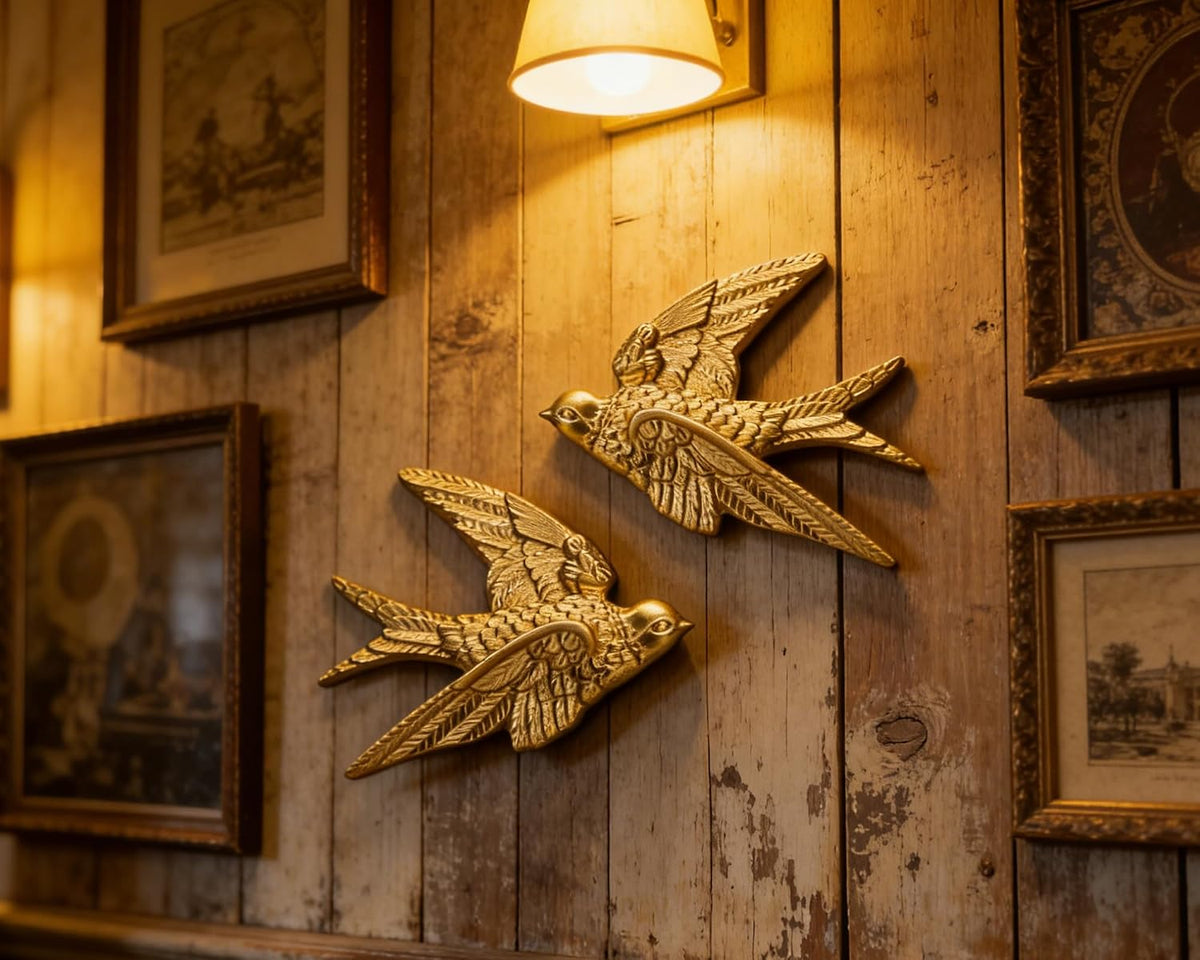 AMOIENSIS 4.75 Inch Gold Swallow Bird Wall Sculpture Set of 2