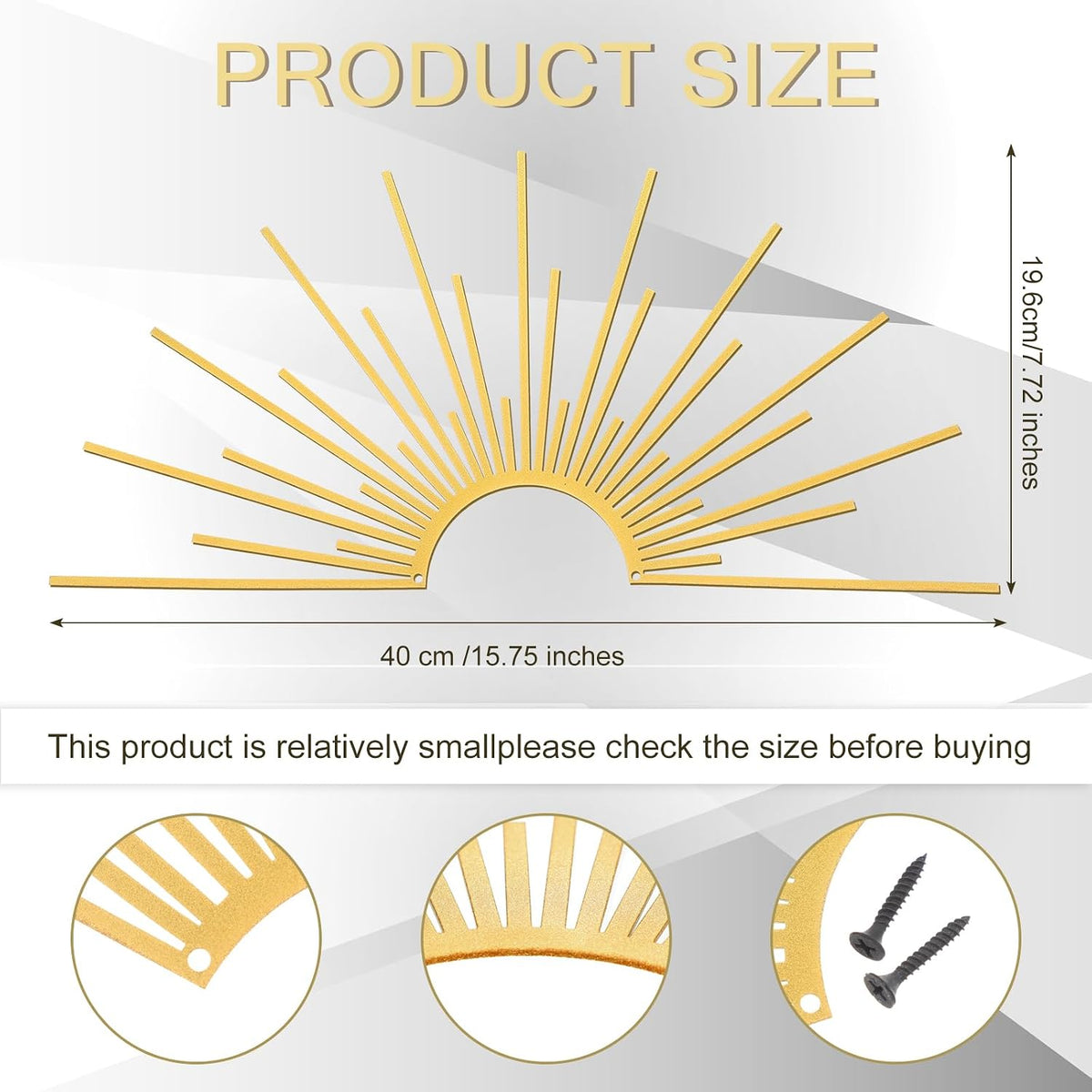 Otoolling Gold Sun Burst Metal Wall Decor Minimalist Line Art, 15.7"x7.7"