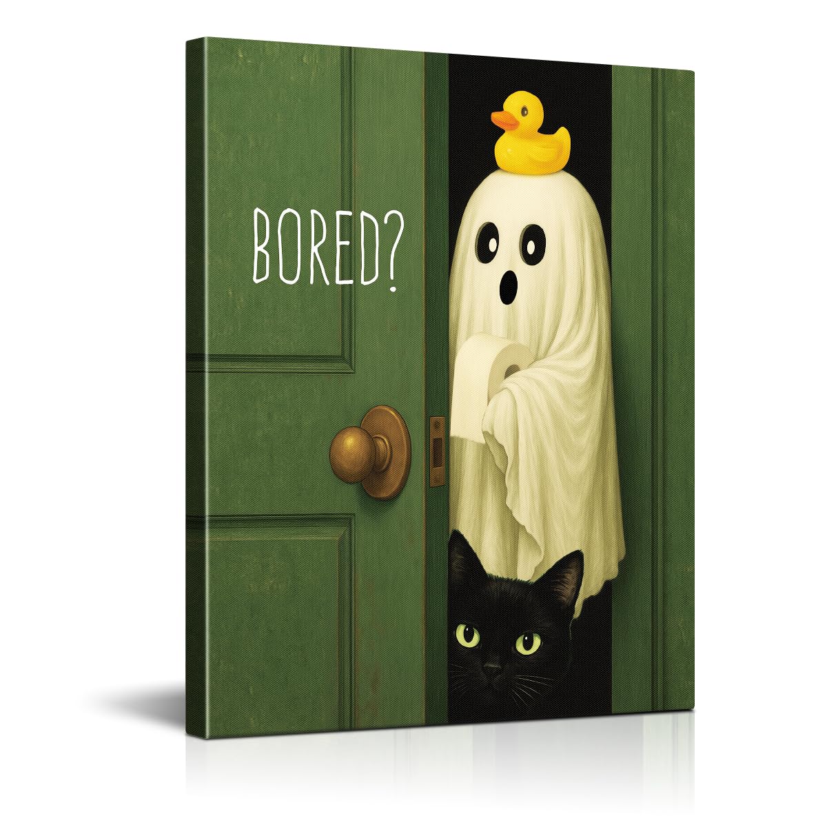 Funny Ghost Cat Halloween Bathroom Wall Art Ghost Are Canvas Print Framed