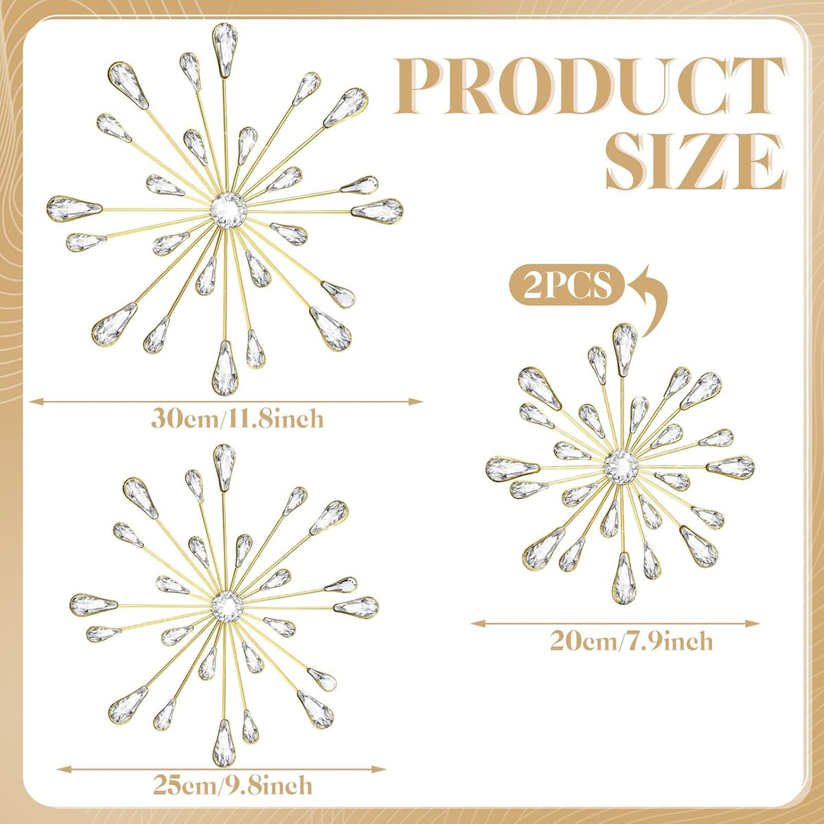 Hicarer 4 Pcs Starburst Wall Decor, Bling Metal Wall Art, Gold