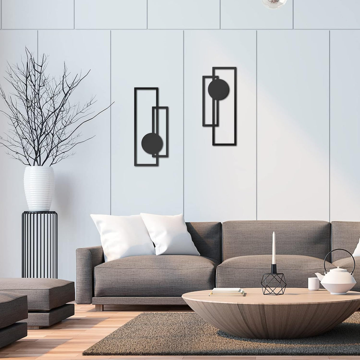 Peryiter 2 Pcs Minimalist Metal Abstract Wall Art Black Living Room Decor