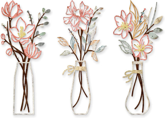 3 Pieces Metal Flowers Wall Art for Bathroom (Multicolored)