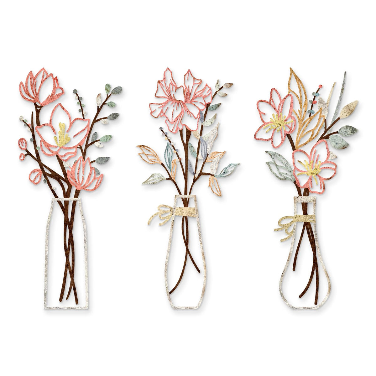 3 Pieces Metal Flowers Wall Art for Bathroom (Multicolored)