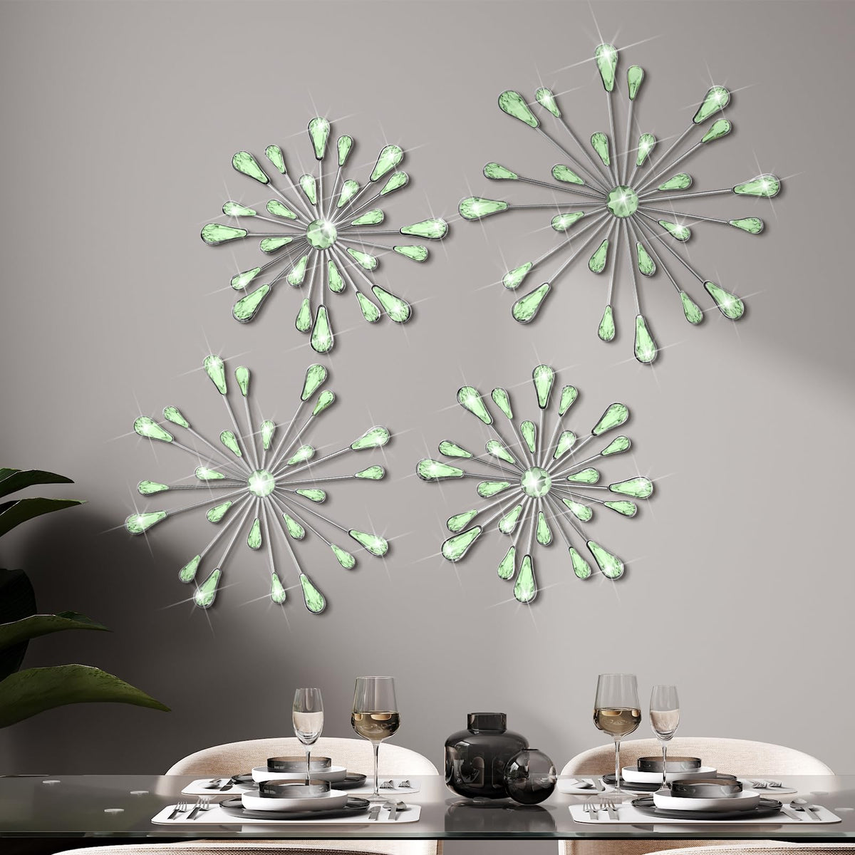 Hicarer 4 Pcs Starburst Wall Decor, Bling Metal Wall Art, Gold