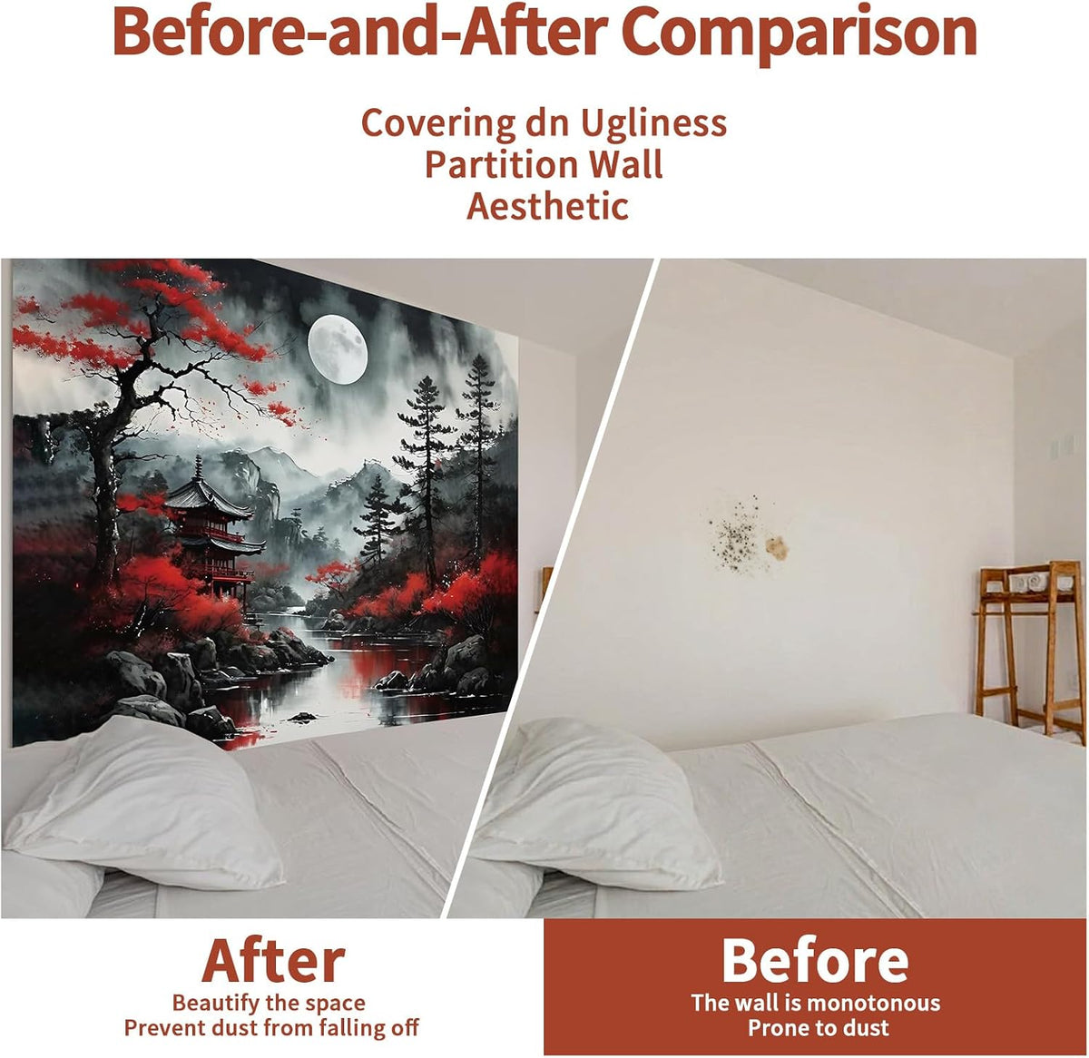 Japanese Wall Art Decor Tapestry for Bedroom, Black and White Anime Posters