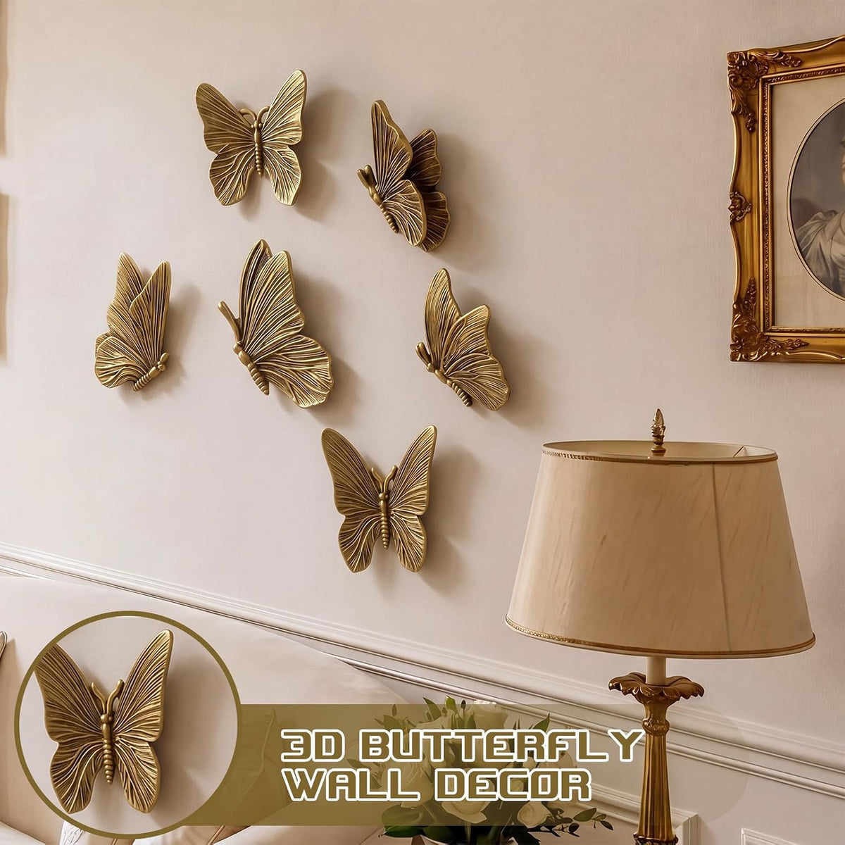 Yerliker 6 Pcs Antique Gold 3D Butterfly Wall Decor, Resin