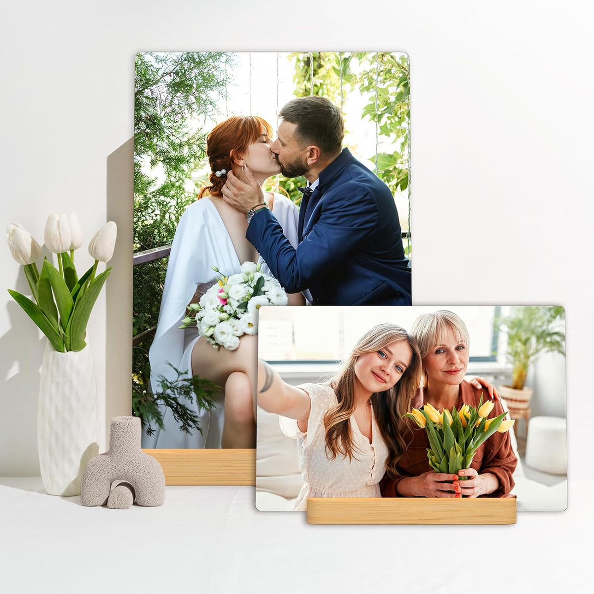 Custom Metal Photo Prints Customized photo gifts with Natural Bamboo Base