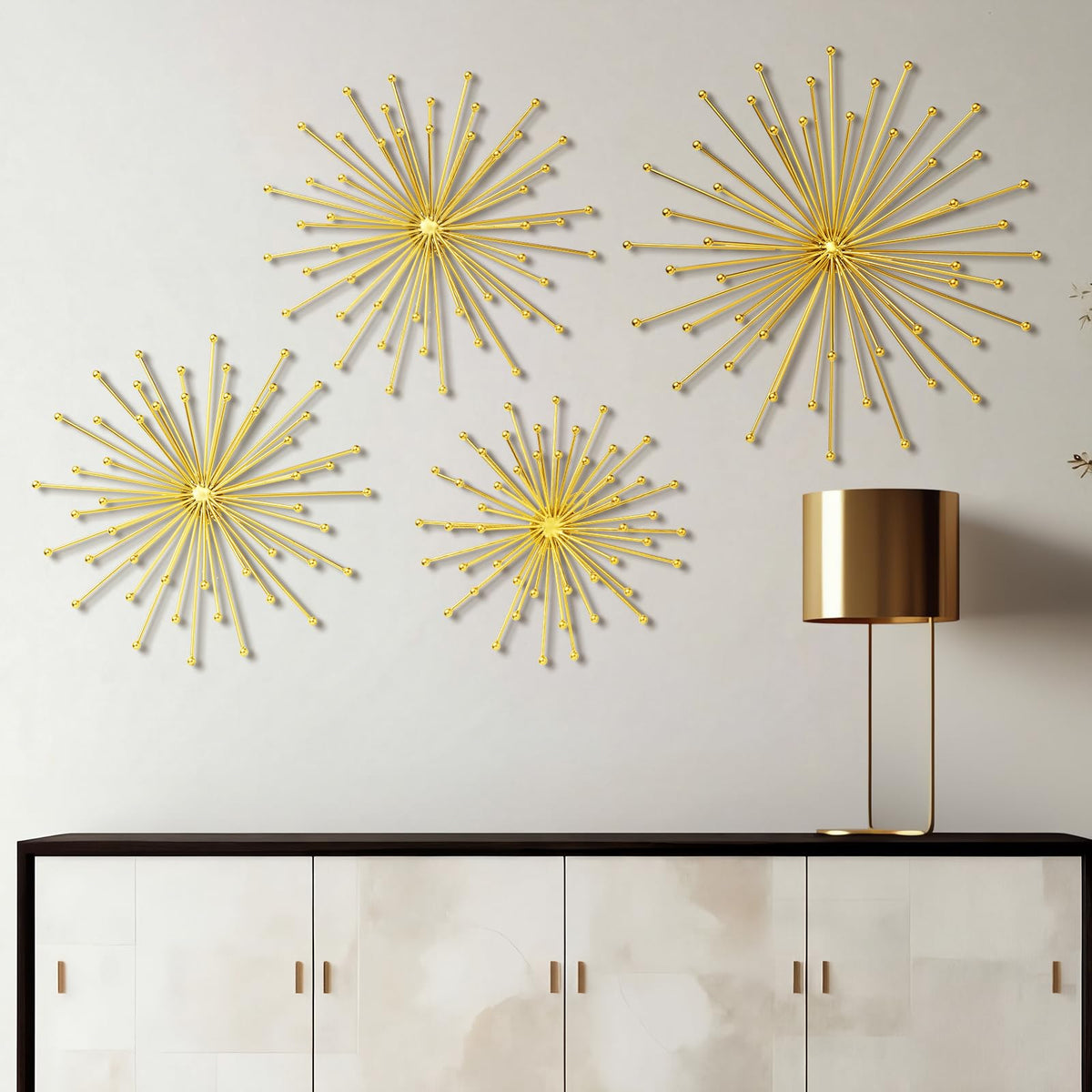 Shimeyao 4 Pcs Black Starburst Wall Decor Metal 3D Spike Wall Art Set