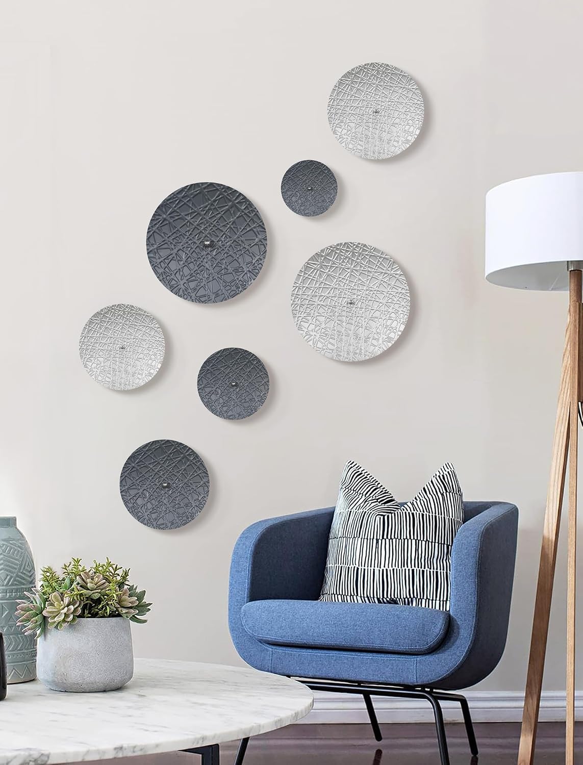 Silver and Gray Metal Wall Art Decor for Modern Living Room Hallway