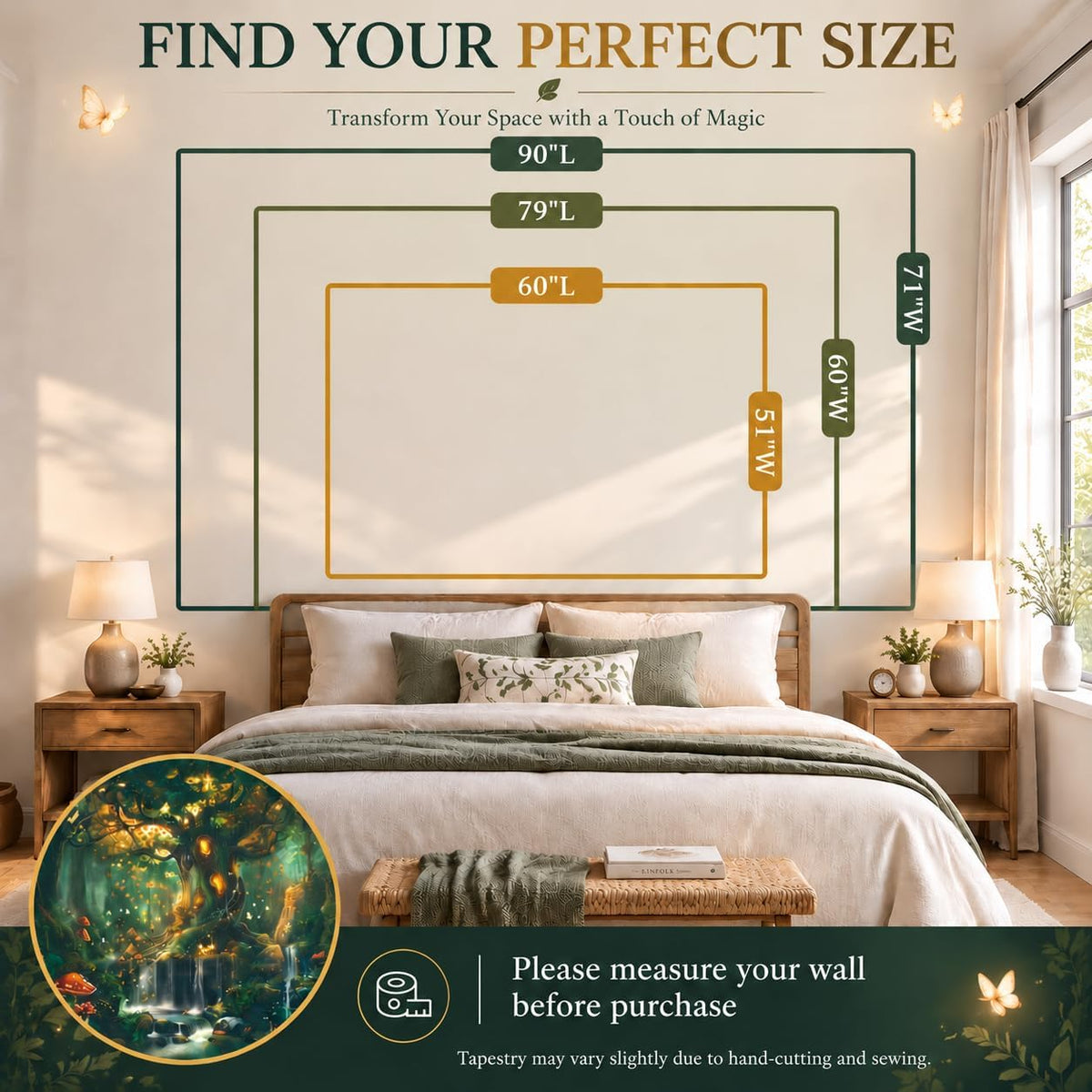 Apdidl Forest Tapestry for Bedroom, Large Green Fairy Wall Tapestries Decor