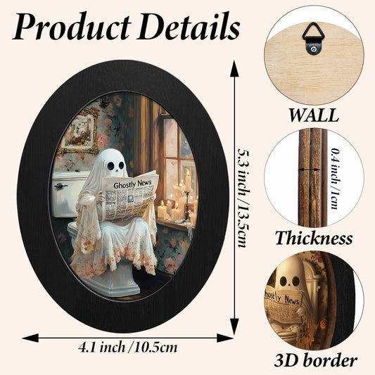 3Pcs Funny Ghost Halloween Bathroom Oval Wall Art Framed Spooky Decor