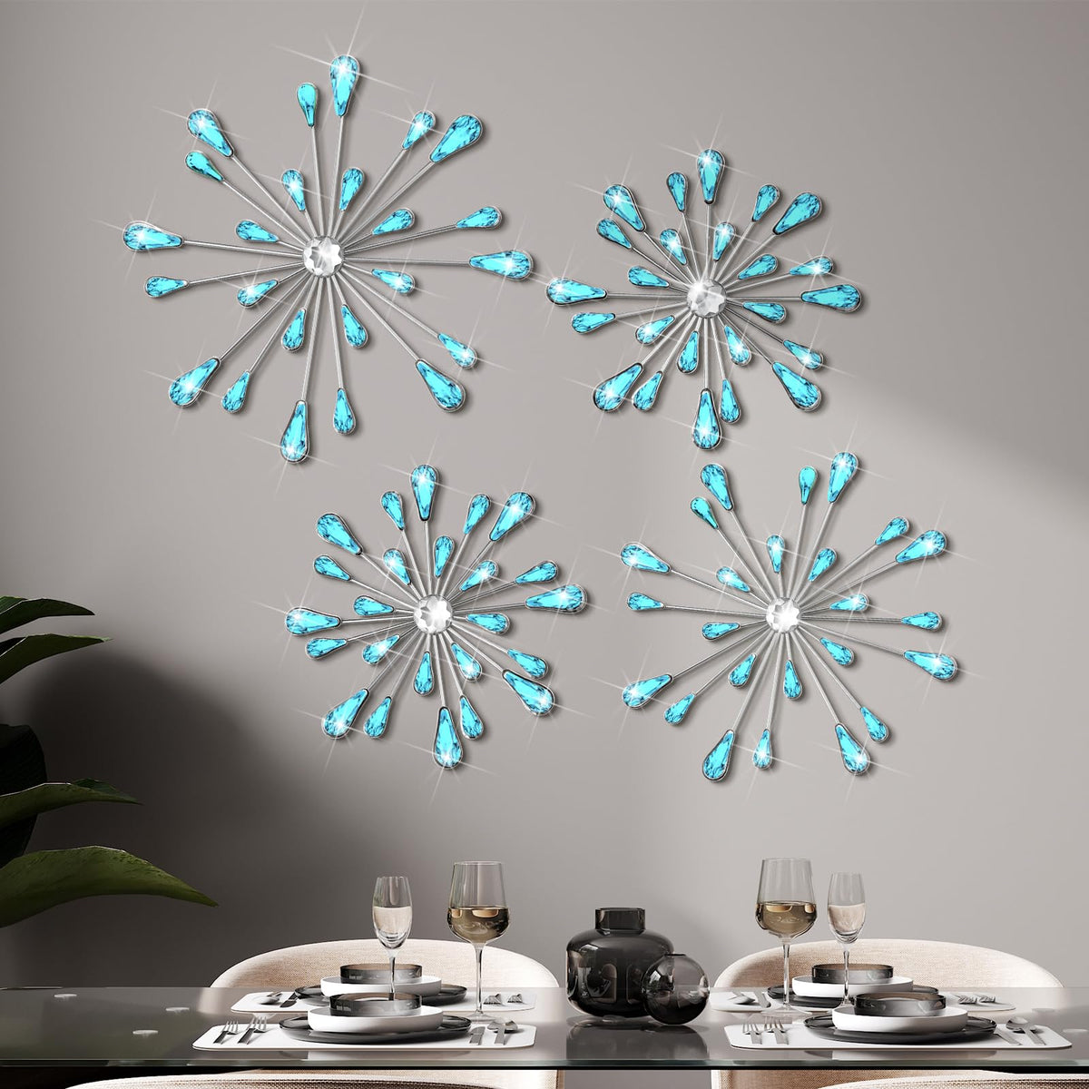 Hicarer 4 Pcs Starburst Wall Decor, Bling Metal Wall Art, Gold