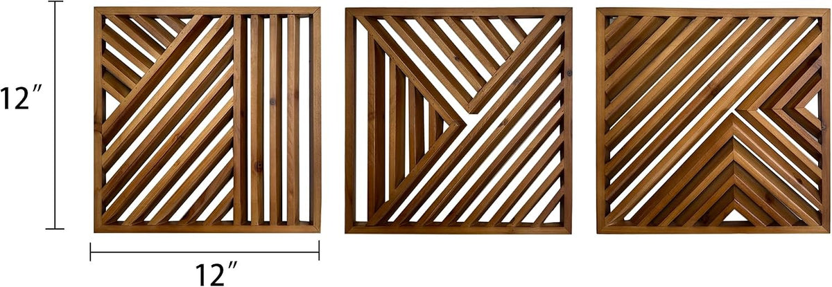 Musanpou Wooden Geometric Home Wall Decor Slatted Wood Design Wall Sculpture，Set of 3 Wood Wall Art decorate，Boho Bathroom Bedroom Living Room rustic Home Decoration