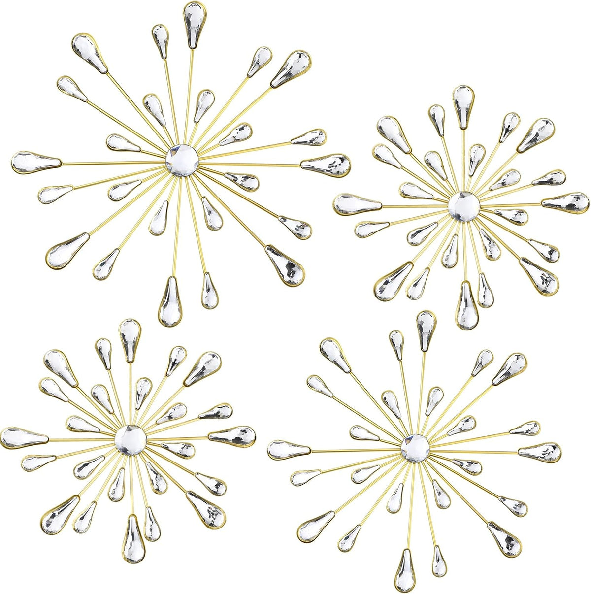 Hicarer 4 Pcs Starburst Wall Decor, Bling Metal Wall Art, Gold
