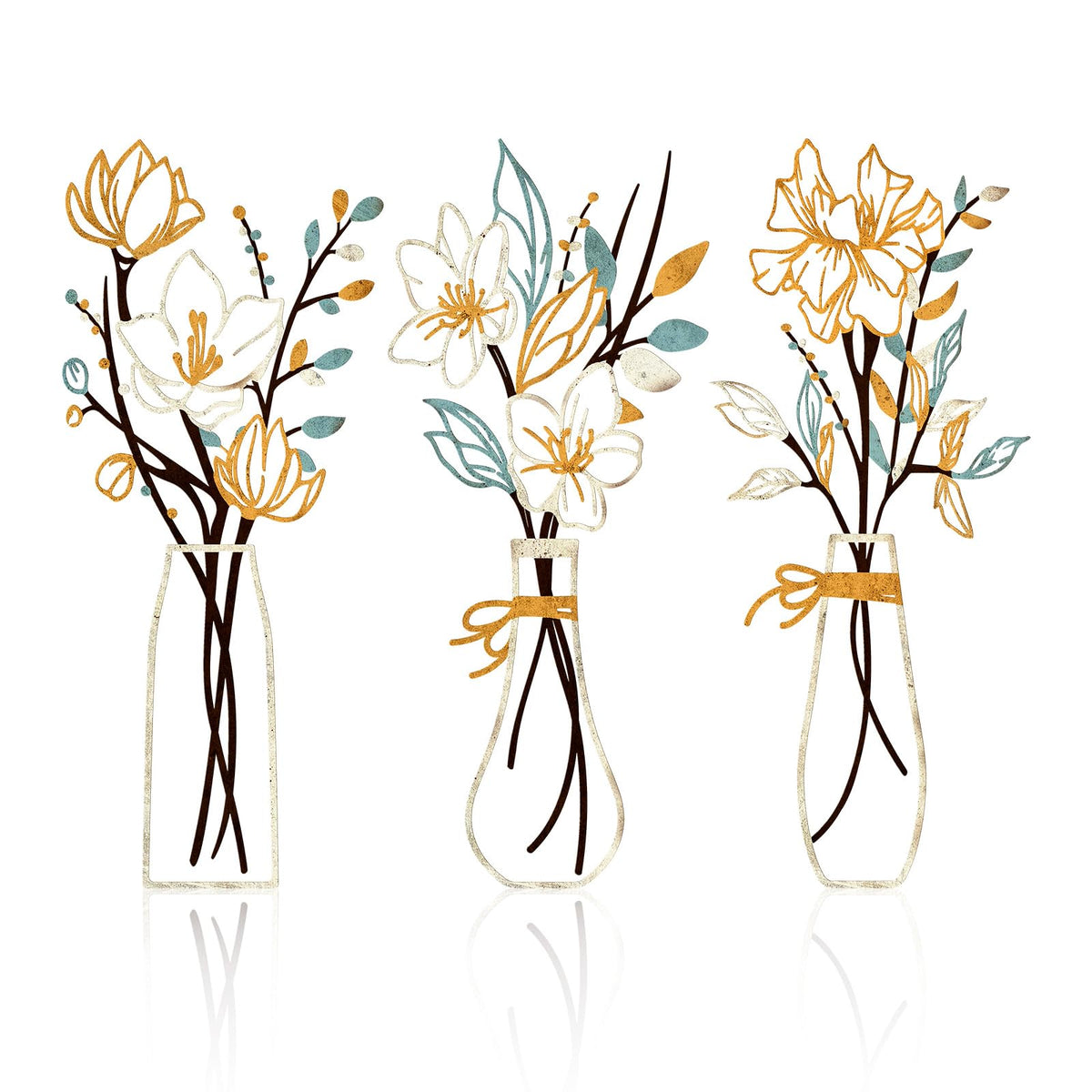 3 Pieces Metal Flowers Wall Art for Bathroom (Multicolored)