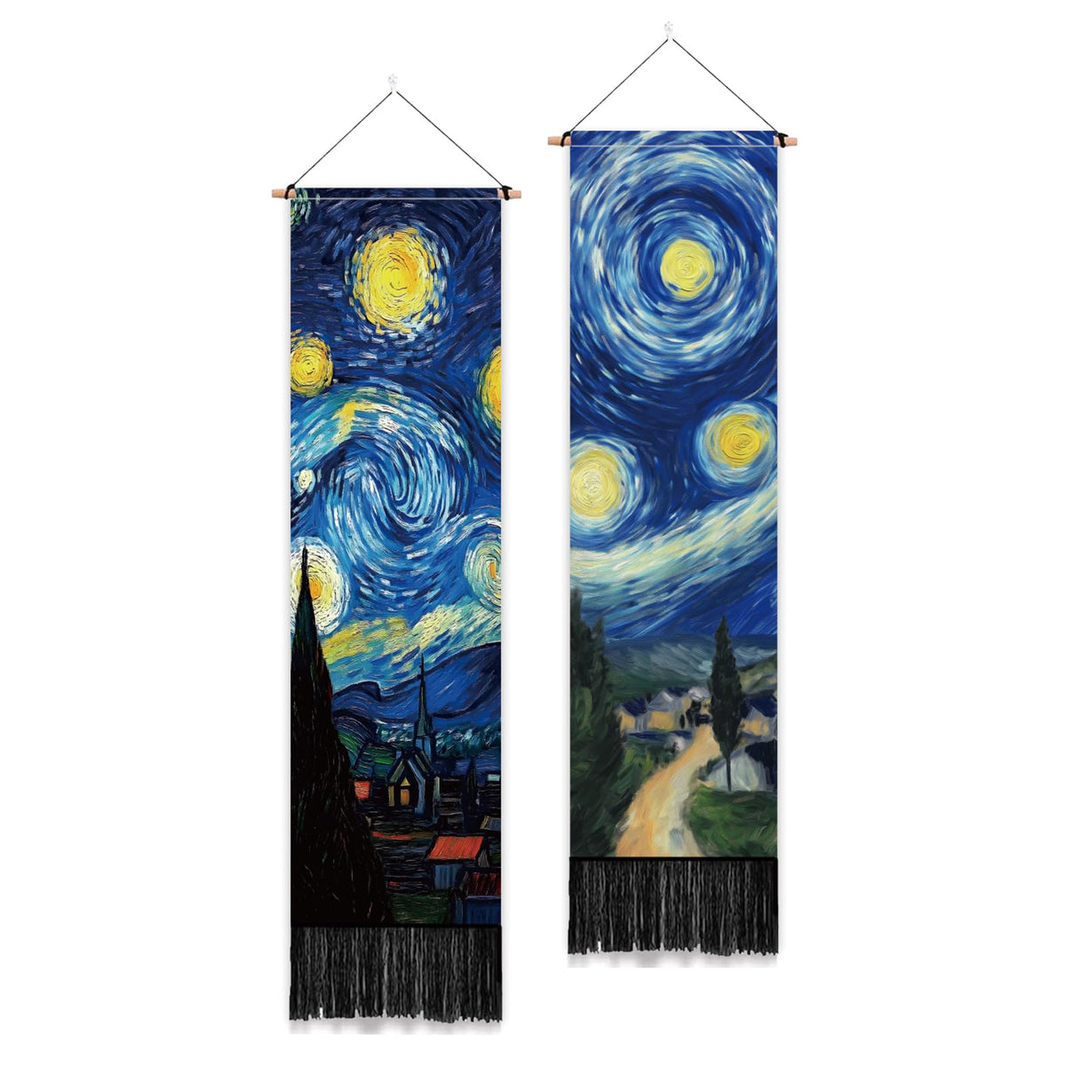 PLIGREAT 2 Pack Japanese Peony Vertical Tapestry with Tassels Elegant Flower Wall Hanging for Bedroom Bathroom Living Room Warm Long Narrow Wall Hanging Dorm Room Home Art Decor