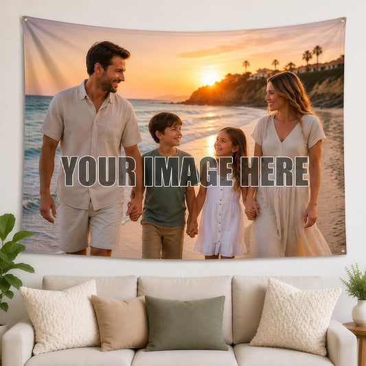 Fowgin Custom Tapestry, Personalized Wall Tapestry with Photo Text Logo