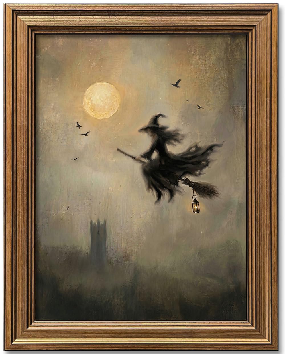 Wemandh Framed Halloween Decorations Fall Decor Wall Art, Rustic Landscape Wall Decor, Cute Ghost Decor Wall Art, Aesthetic Halloween Wall Decor (9.5''x12'')