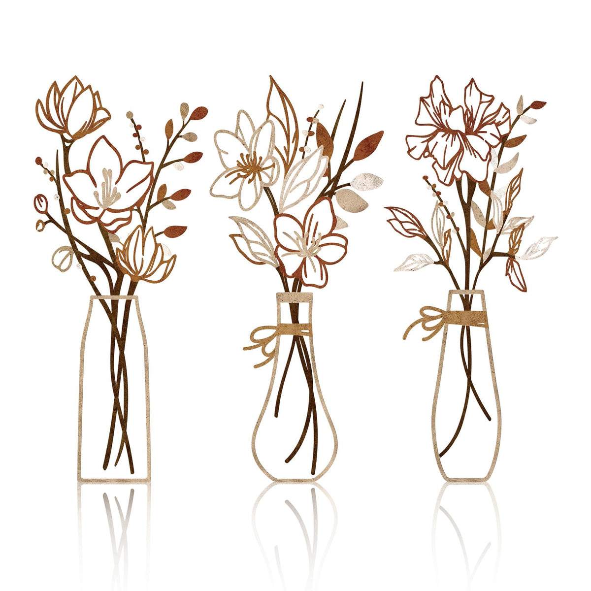 3 Pieces Metal Flowers Wall Art for Bathroom (Multicolored)