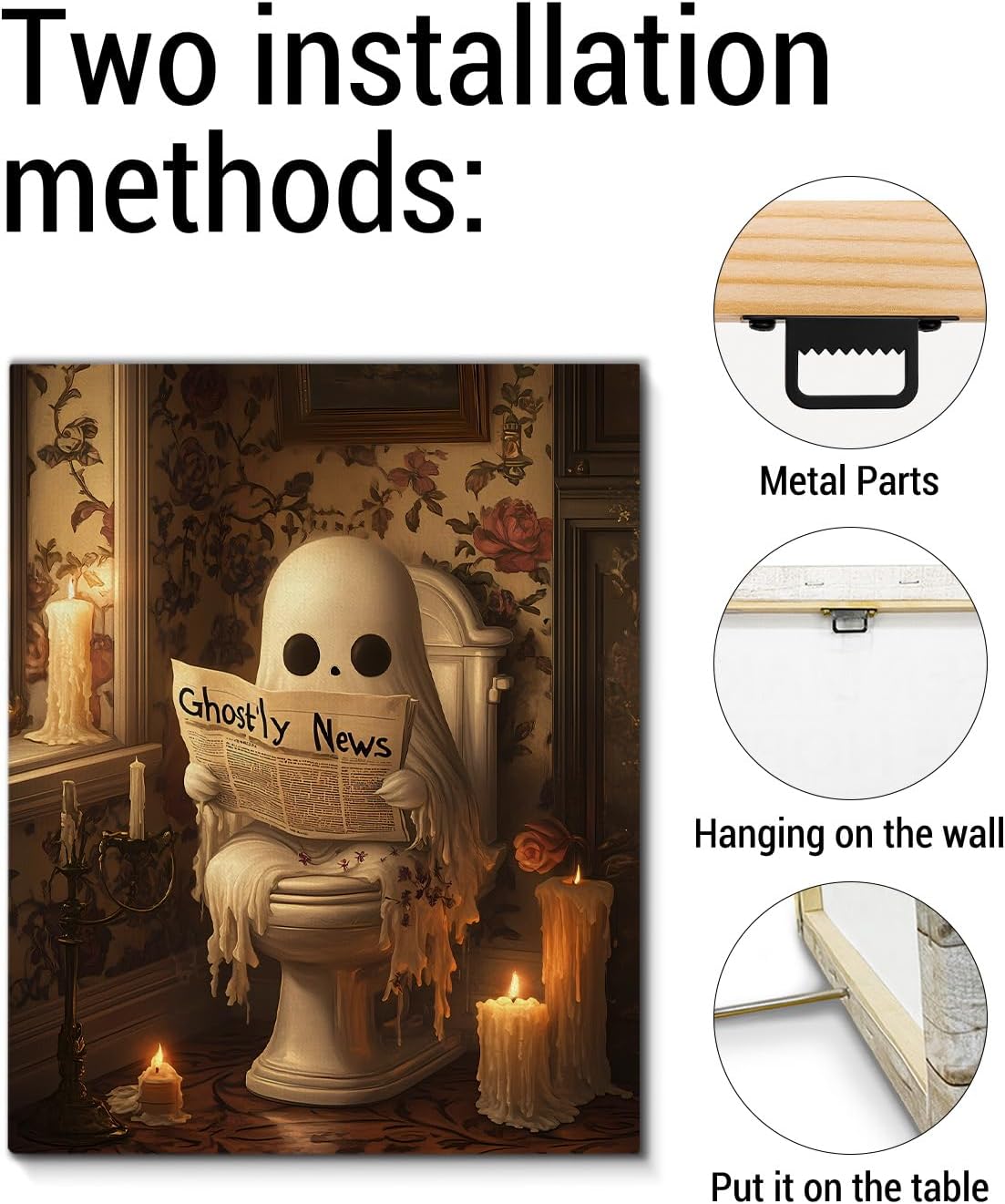 Funny Ghost Halloween Bathroom Wall Art Gothic Canvas Print Poster Framed