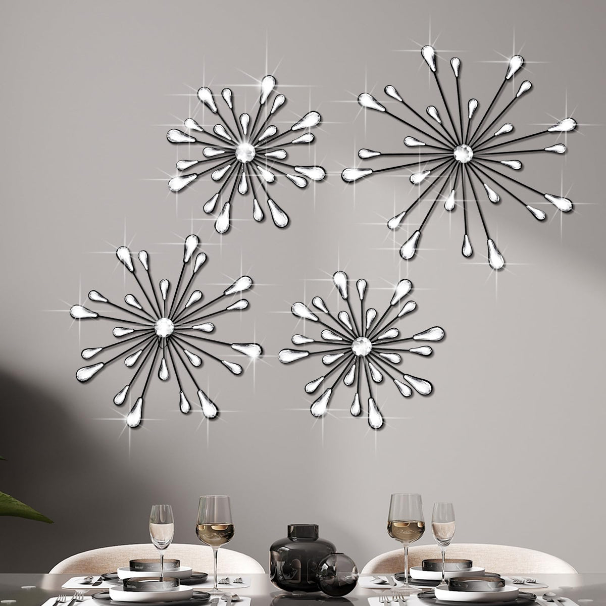 Hicarer 4 Pcs Starburst Wall Decor, Bling Metal Wall Art, Gold