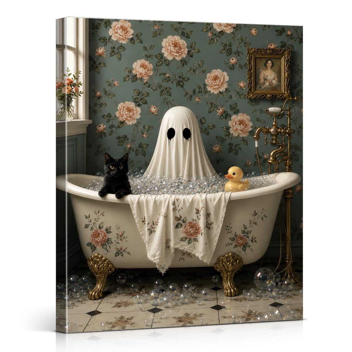 Funny Ghost Halloween Bathroom Wall Art Gothic Canvas Print Poster Framed