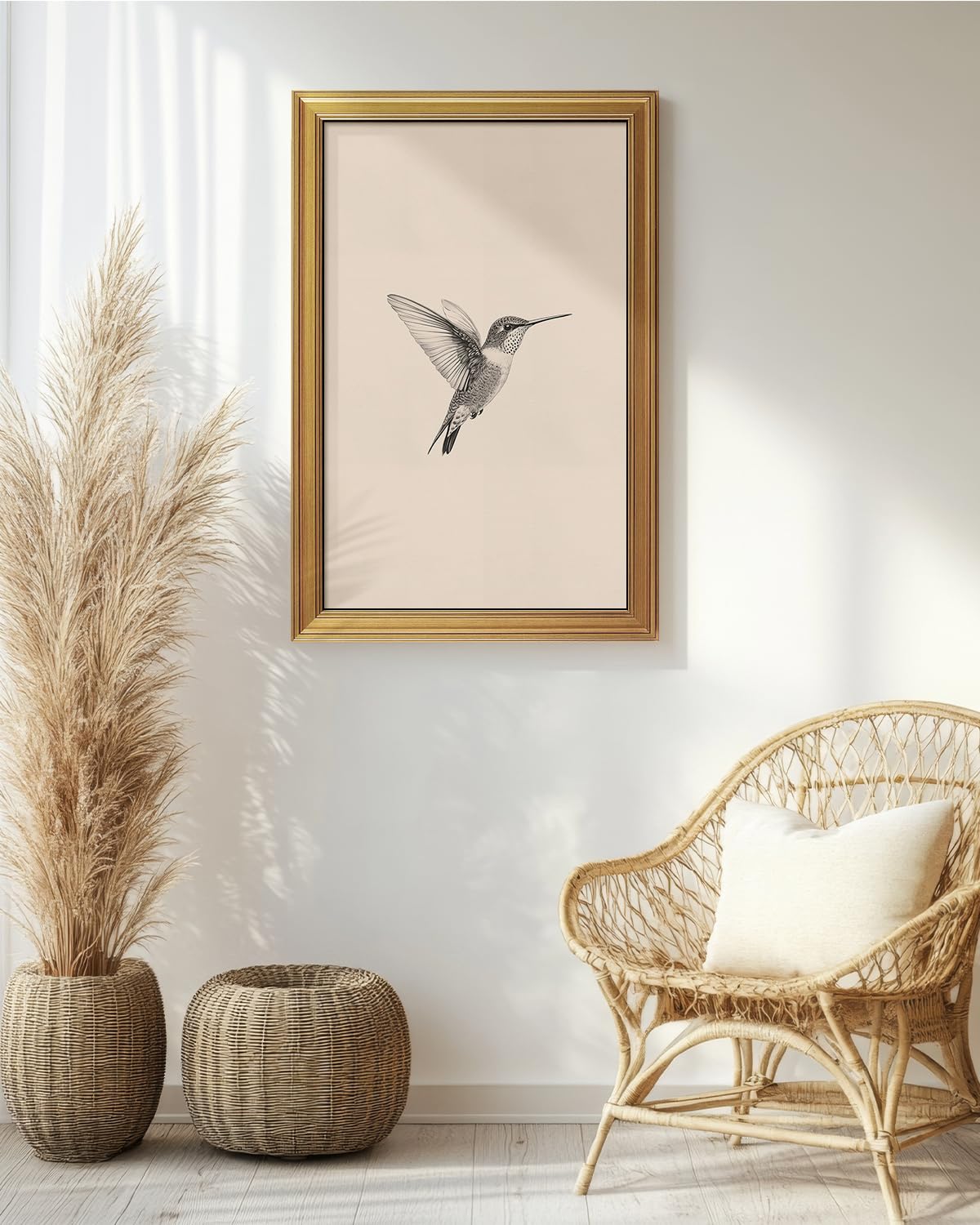 VIYYIEA Vintage Gold Framed Wall Art – Hummingbird Sketch Prints, 8x10 IN