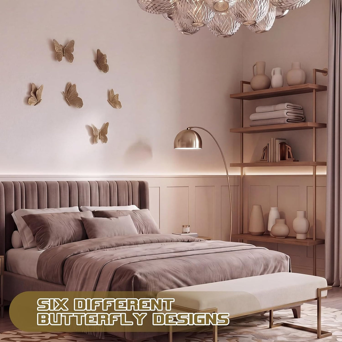 Yerliker 6 Pcs Antique Gold 3D Butterfly Wall Decor, Resin