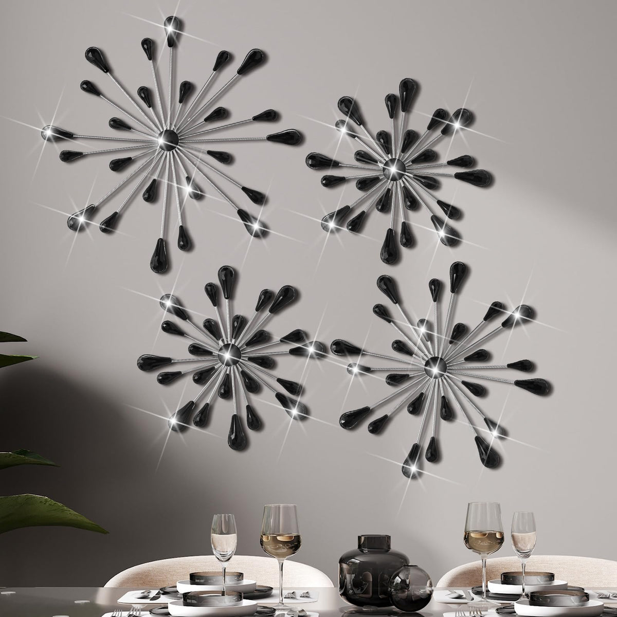 Hicarer 4 Pcs Starburst Wall Decor, Bling Metal Wall Art, Gold