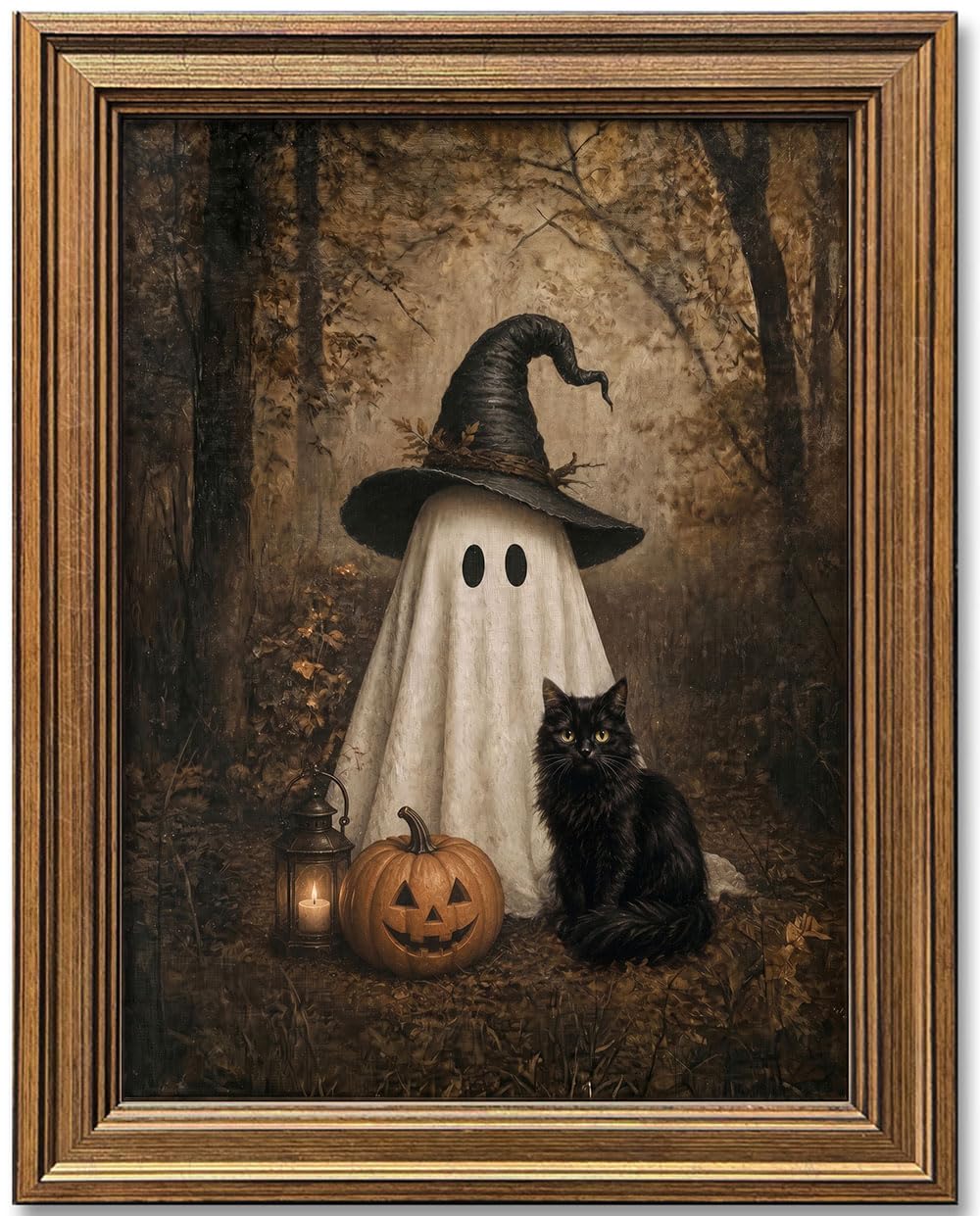Wemandh Framed Halloween Decorations Fall Decor Wall Art, Rustic Landscape Wall Decor, Cute Ghost Decor Wall Art, Aesthetic Halloween Wall Decor (9.5''x12'')