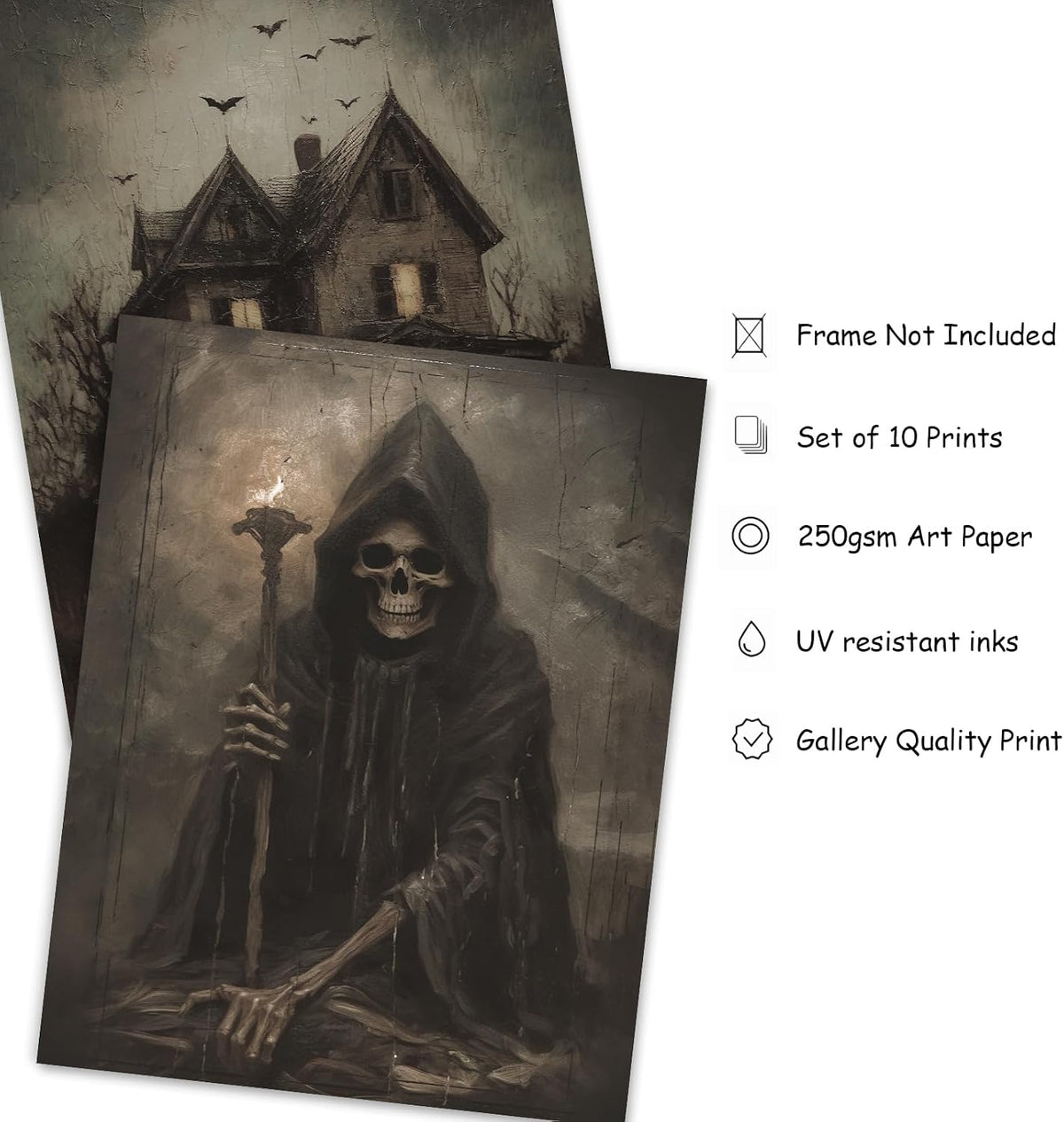 Whaline 10Pcs Halloween Dark Wall Art Prints Creepy Halloween Aesthetic Paper Posters Witchy Picture Decorations for Gallery Living Room Bedroom Office, Unframed